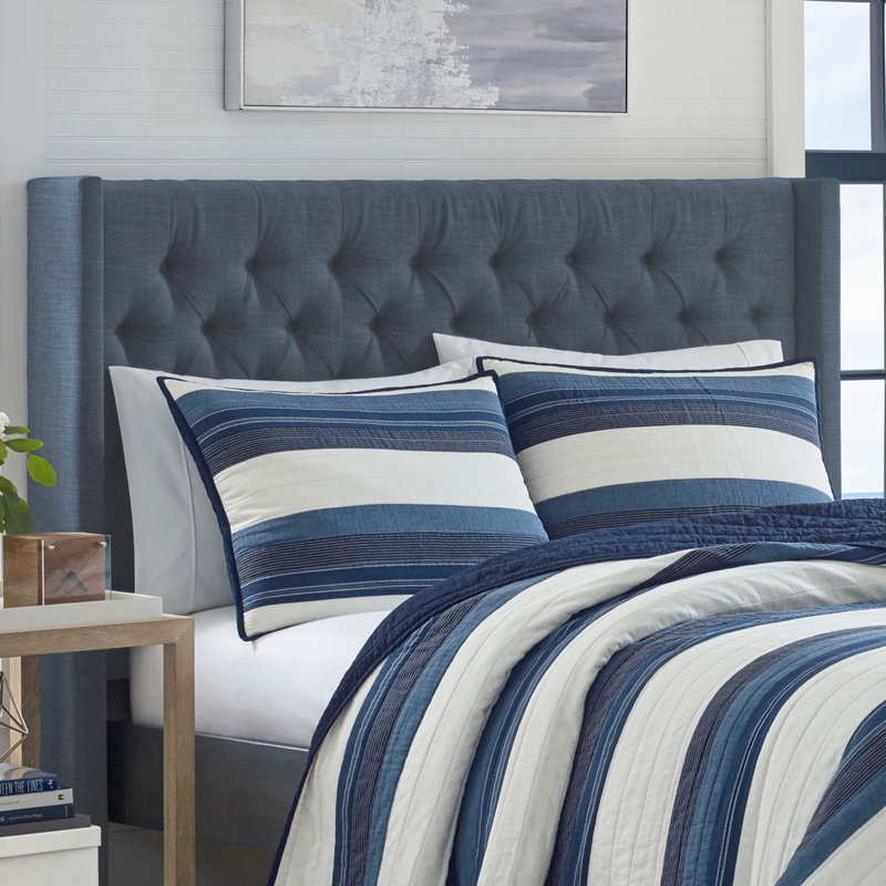 Nautica Briars Navy Cotton Reversible Quilt, Full/Queen