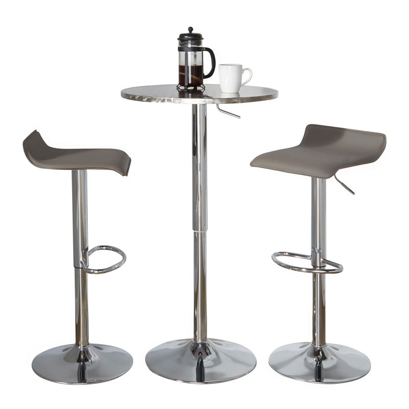 Ensemble de barres rondes et réglables rondes en métal argenté et chromé avec PVC gris et repose-pieds ovale - 3 pièces