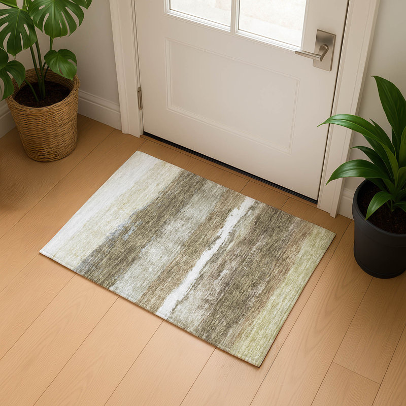 Premium Machine Washable Mayfield Striped Rug, 1'8" x 2'6", Khaki