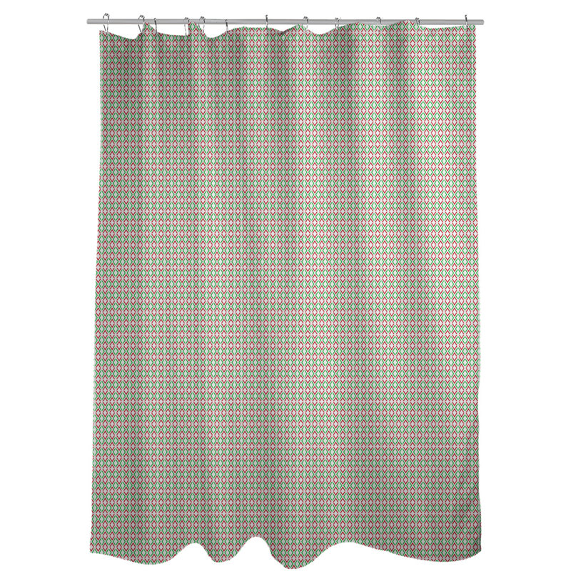 Geometric Shower Curtain, Green/Red, No