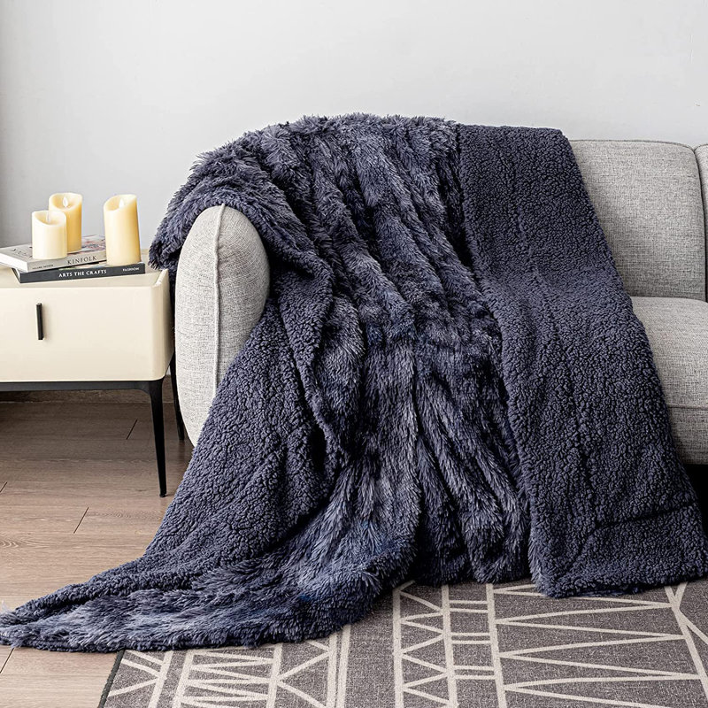  Jeté en sherpa de luxe, couverture en fausse fourrure chaude et confortable pour canapé-lit, L 90 po x L 90 po, Rose pêche