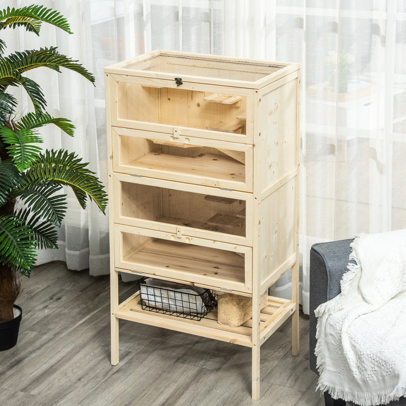 Parc pour hamster en bois avec plateau à charnières et rangement à 5 niveaux