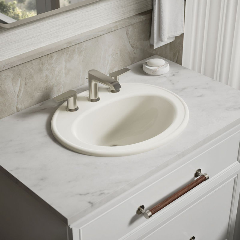 Lavabo de salle de bain ovale encastré avec trop-plein en céramique Pennington, Biscuit, Centres de 8 po