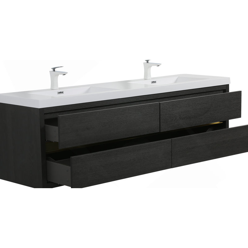 Meuble-lavabo mural avec lavabo, armoire de rangement flottante avec comptoir et tiroirs à fermeture douce, idéal pour l'organisation de la salle de bain