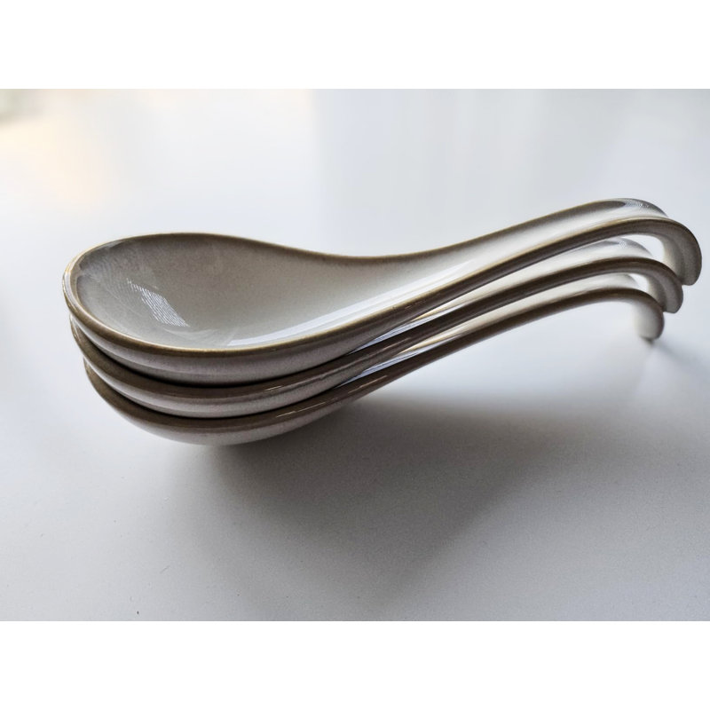 Glazed Ceramic Asian Soup Spoons, Ergonomic Noodle Ramen Pho Spoons for Home Restaurant Tableware