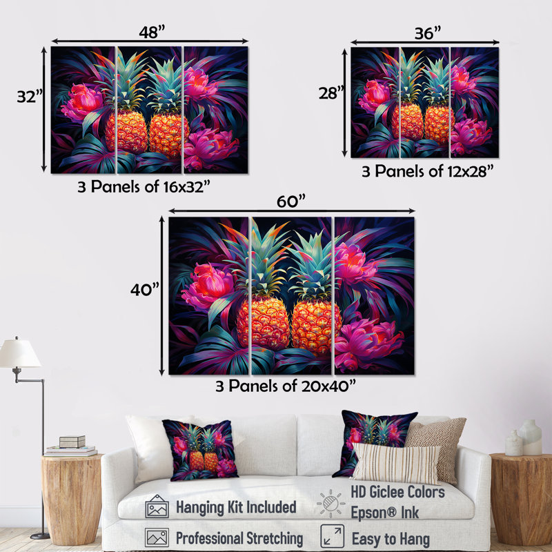 Ensemble de décoration murale Neon Pinapple Nectar - Ananas, H 32 po x l 48 po x P 1 po