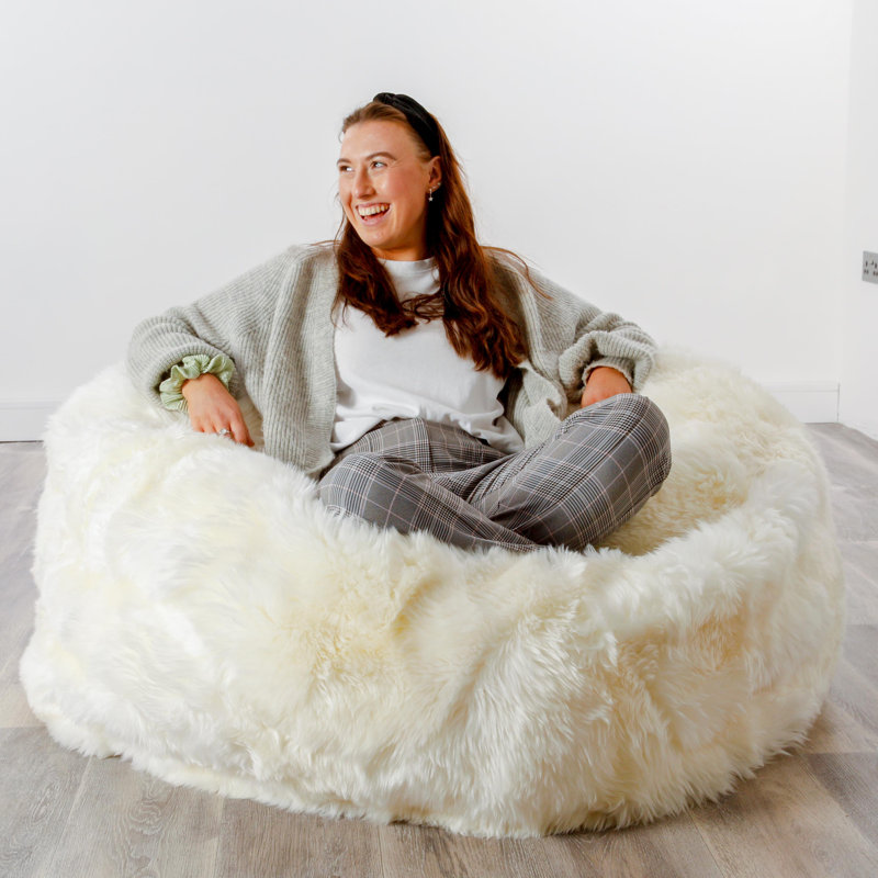 Genuine Fur Refillable Bean Bag Sofa, Natural White