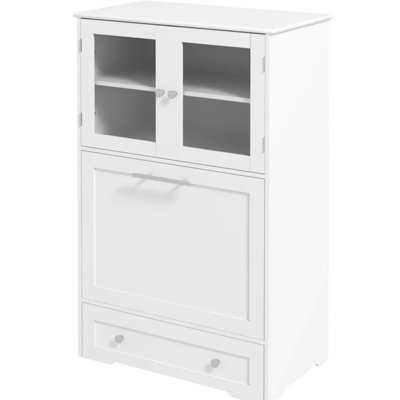 Pet Feeder Station And Pet Storage Cabinet With Hidden Dog Raised Bowls(White)