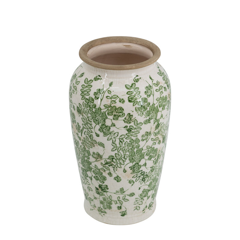 Vase à fleurs - 6,5 po x 6,5 po x 11,5 po - vert / blanc