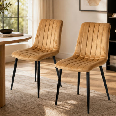 Modern Oira Brown Velvet Dining Chairs Set of 2 Brown Kursi Chair Set Dining Room Furniture
