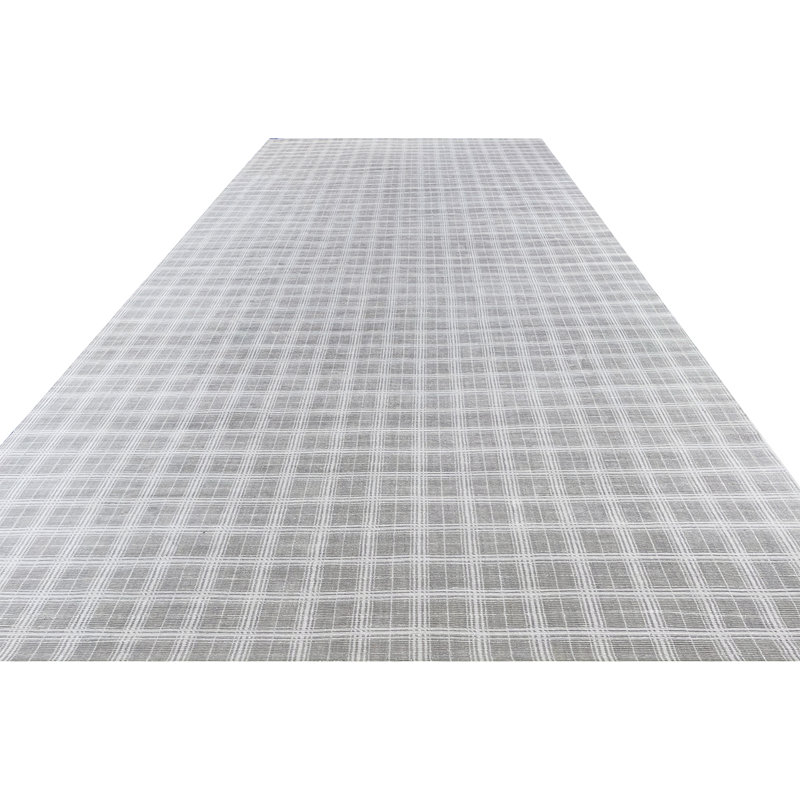 Hand Knotted Plaid Area Rug in Gray/White, Rectangle 8' x 10'