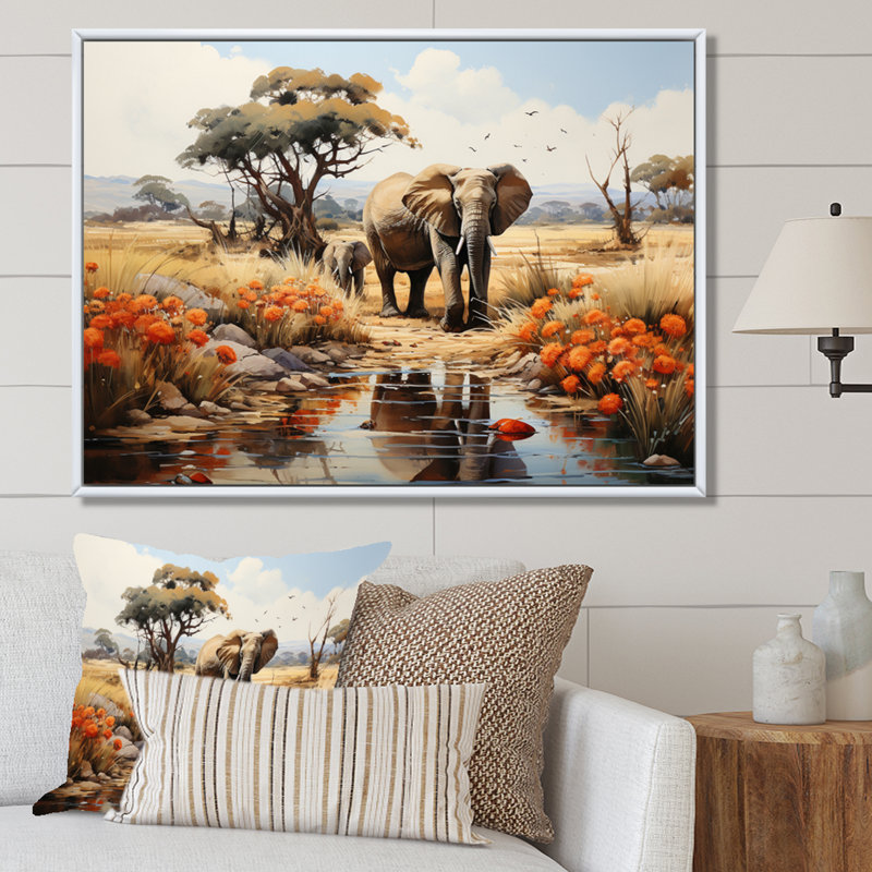 African Natures Symphony sur impression sur toile, Cadre flottant blanc, H 30 po x l 40 po x P 1,5 po