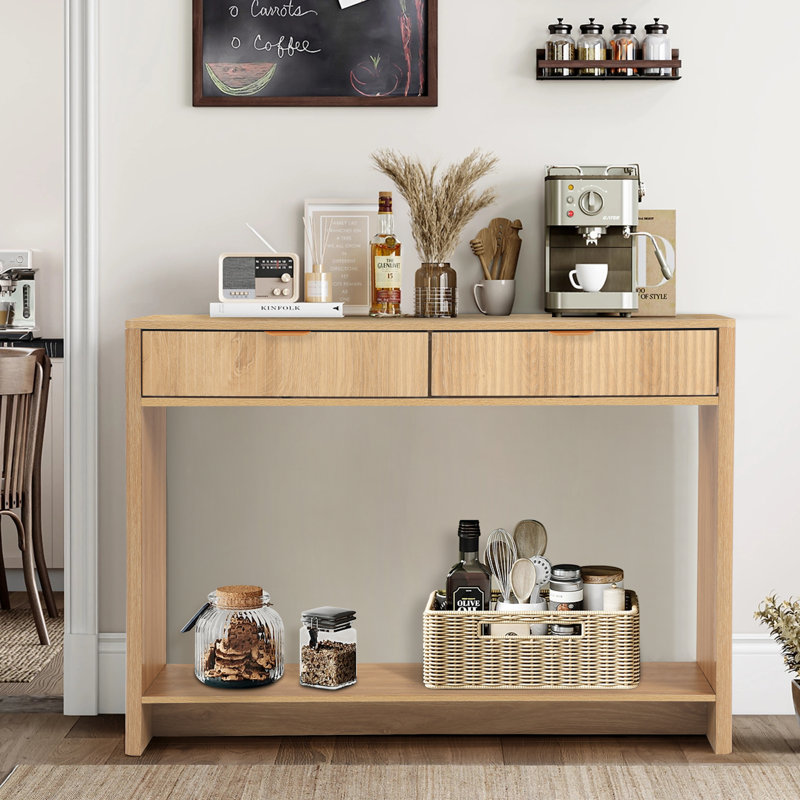 Console cannelée avec tiroirs Mukades, Naturel, H 31,49 po x l 43,3 po x P 11,85 po
