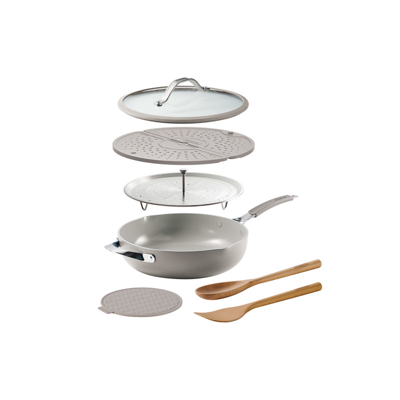 Aluminum Non-Stick Frying Pan Set, Beige