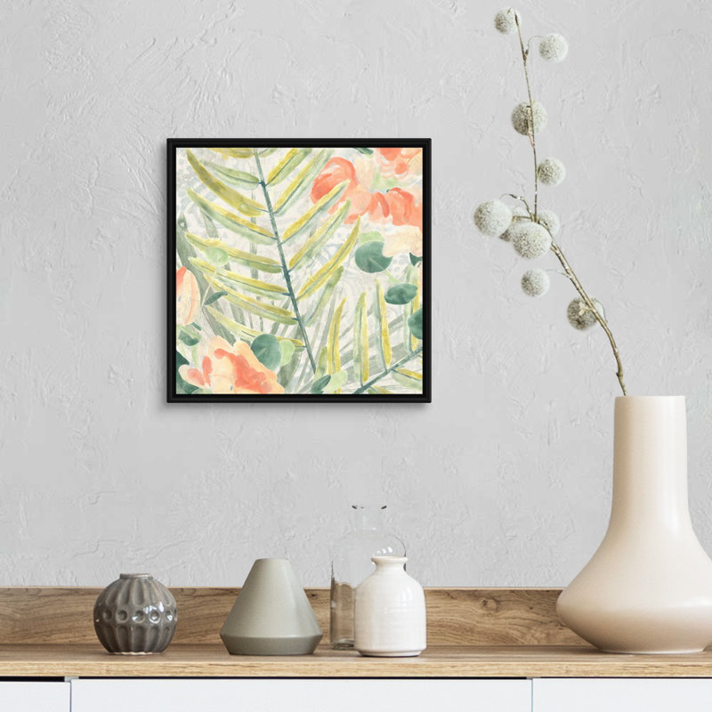 Palm Garden III, art mural sur toile, Toile avec cadre noir, H 14 po x l 14 po