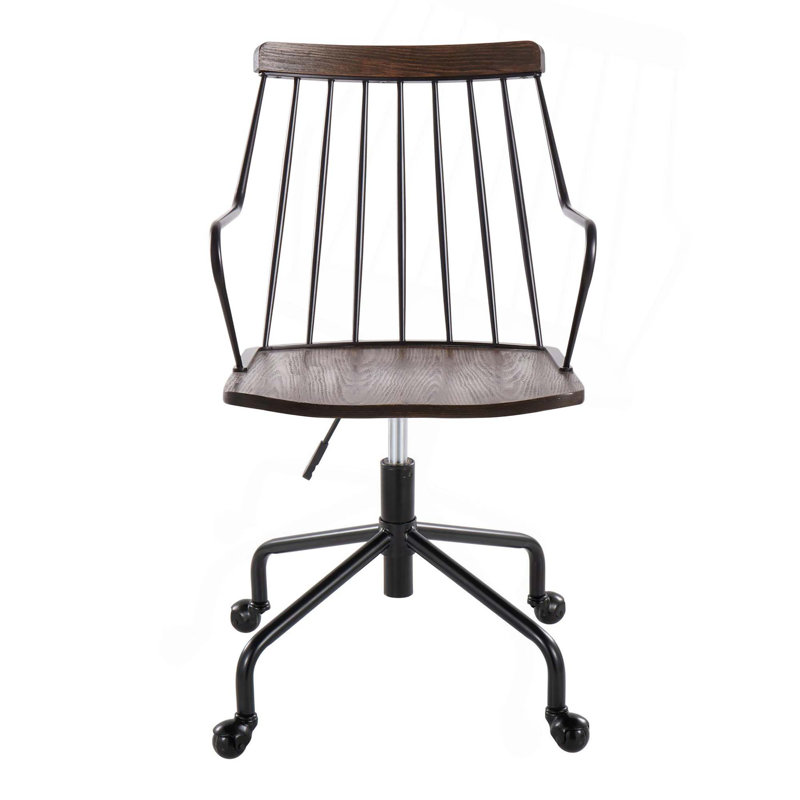 Chaise de bureau réglable en métal et bois avec roulettes, Gris