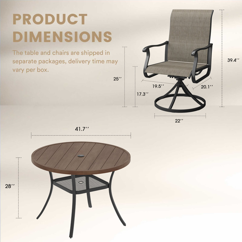 Ensemble repas d'extérieur pour 4 personnes avec chaises pivotantes 4 personnes, Brun / Noyer