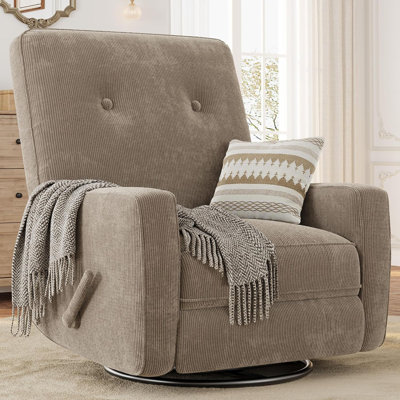 360° Swivel Rocker Recliner Glider Chair, Corduroy Nursery Chair for Small Spaces