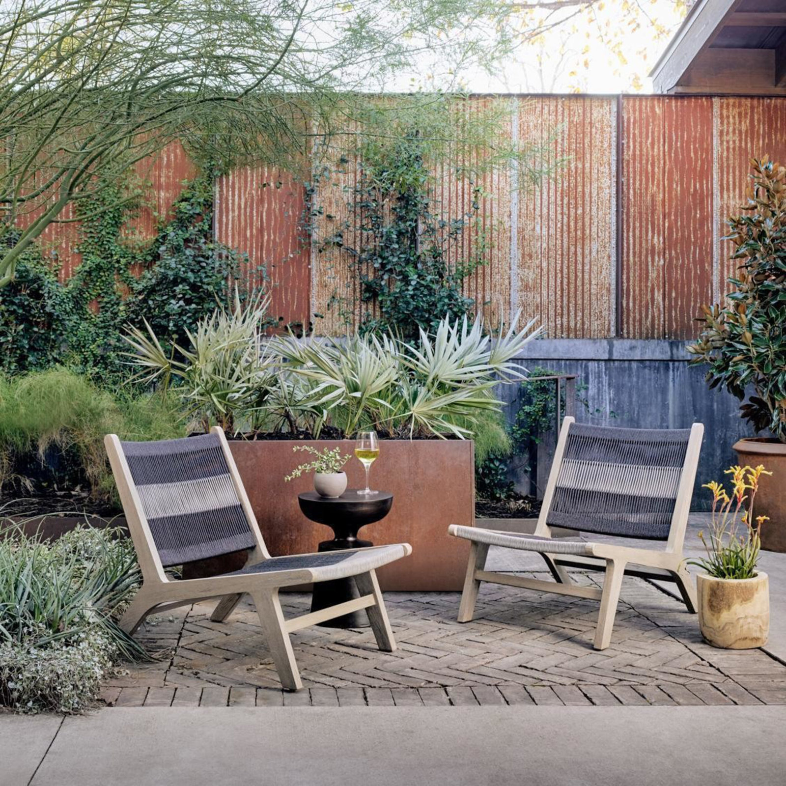 Shea Outdoor Armless Lounge Chair, Brown, Venao Charcoal Performance