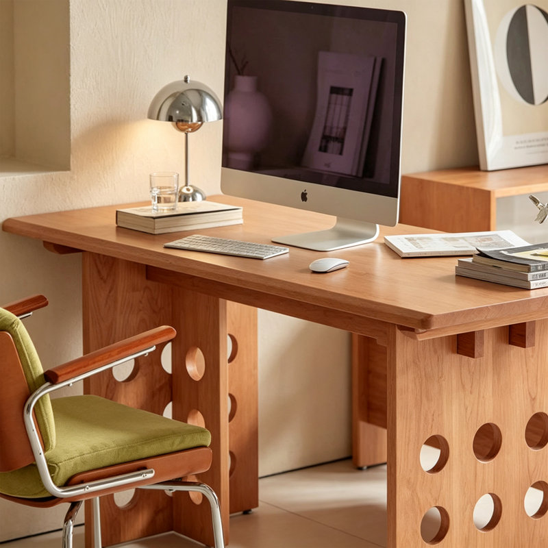 Bureau d'écriture rectangulaire en bois massif rétro brun, H 29,52 po x l 55,11 po x P 27,55 po