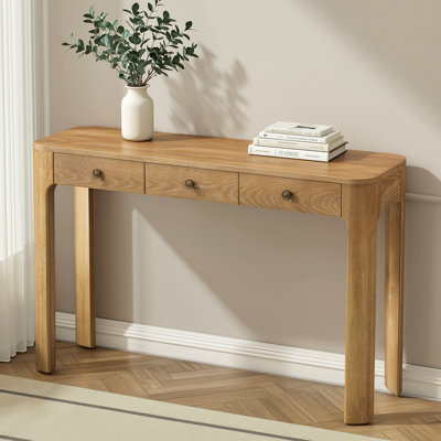 Rustic Console Table 3 Concealed Drawers And Curved Corners For Hallway & Living Room