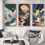 «Graphic Mountain Trees In Orange And Blue», 3 pièces sur toile-1203201289-1203201290