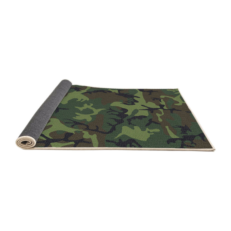 Tapis vert/noir à motifs, Rond 5 pi
