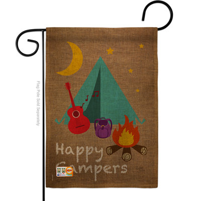 « happy campers », expositions à l’extérieur, en polyester de 2 côtés 19 po x 13 po drapeau de jardin