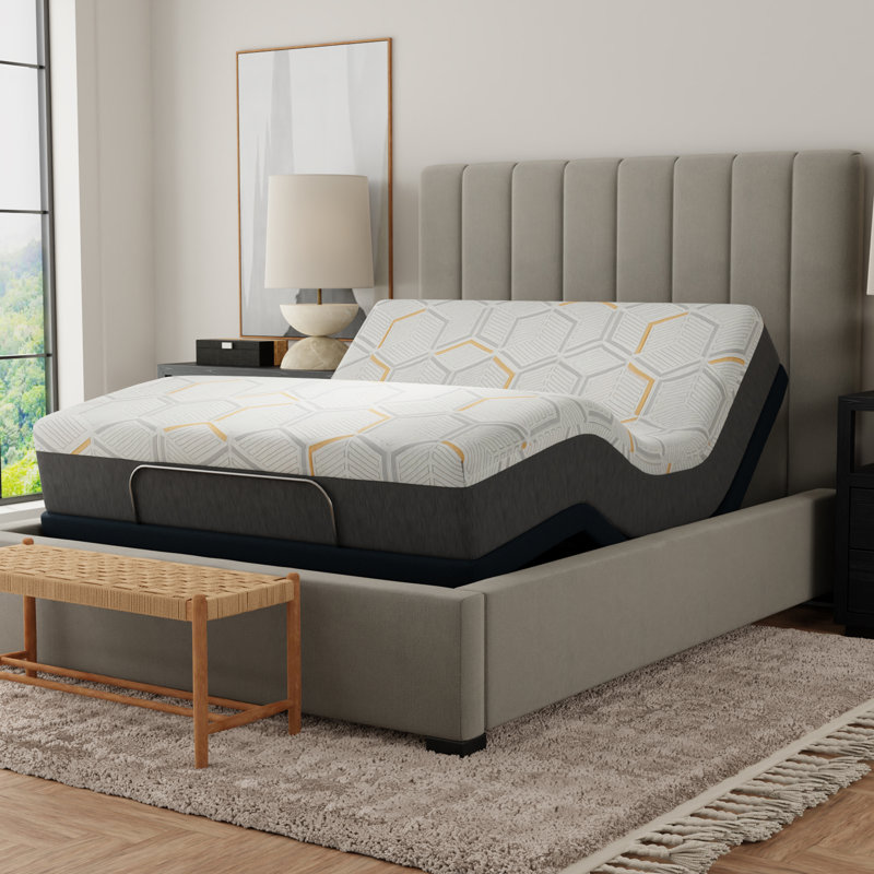 Matelas en mousse viscoélastique imprégnée de cuivre de 12 po Blissful Nights et base réglable E3, Grand