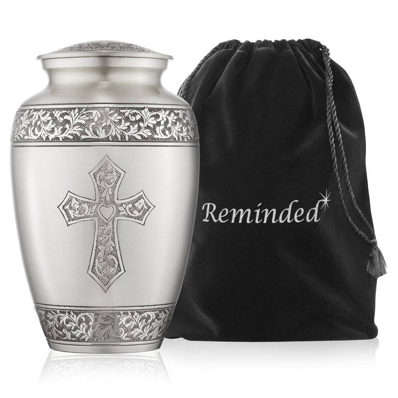 Decorative Full-sized Memorial Urn - Cross, Silver