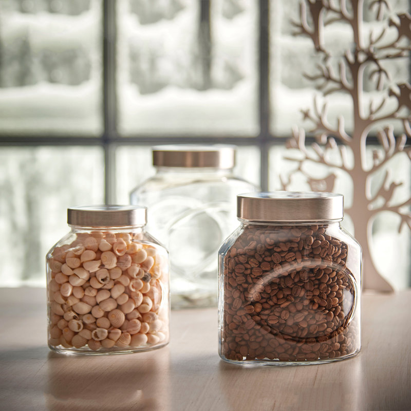 Glass Jar - Set of 2, 16cm H x 10.5cm W x 10.5cm D