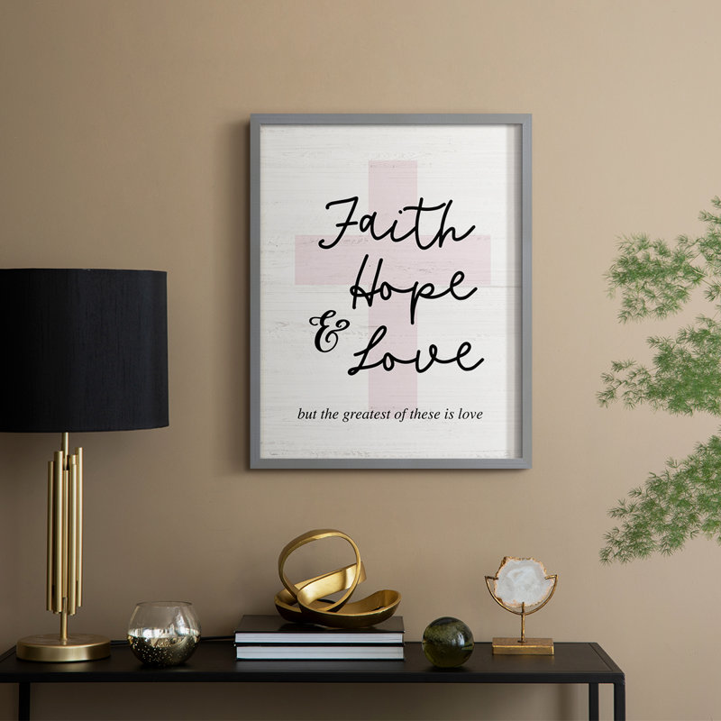 Faith Hope and Love, reproduction encadrée en bois massif, H 15 po x l 12 po, Gris