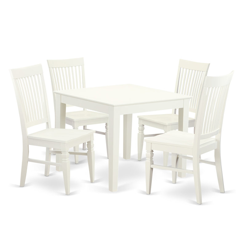 5 Piece Dining Room Table Set Includes a Square Kitchen Table and 4 Dining Chairs, Linen White, 5 Pieces: 1 Table, 4 Chairs
