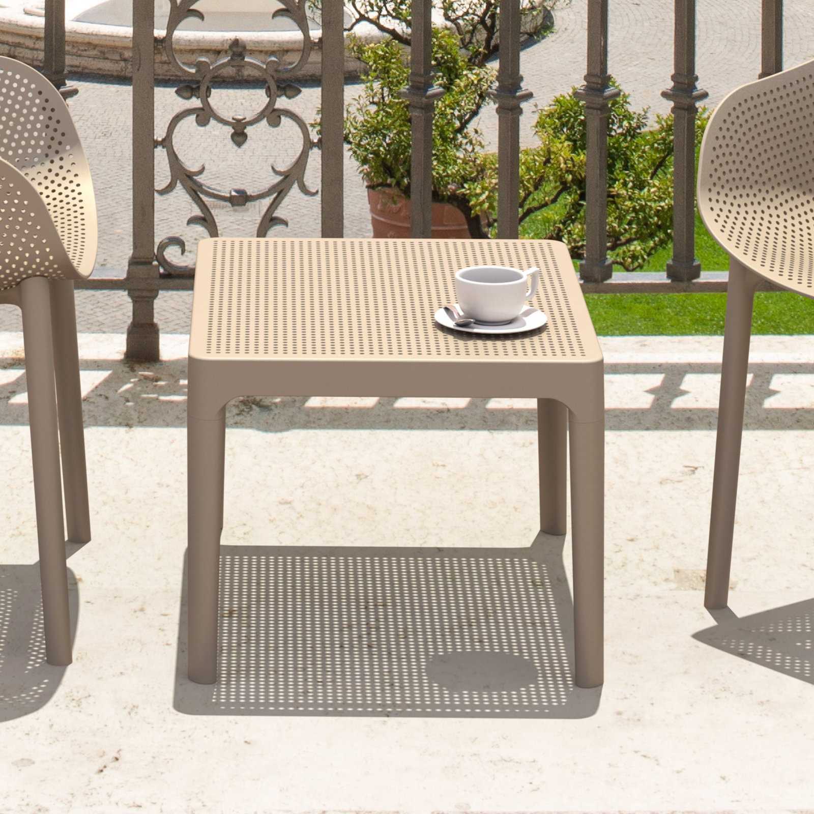 Farrah 23.6 " Patio Table, Taupe, 23.6"W x 15.7"H x 19.6"L