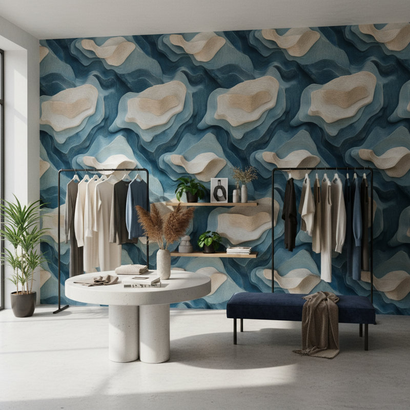 Papier peint géométrique amovible moderne bleu