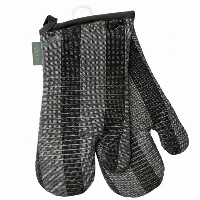 CENA 2-Pack Black Woven Oven Mitts with Silicone Grip, 13-inch Heat Resistant Cotton Kitchen Gloves for Cooking and Baking