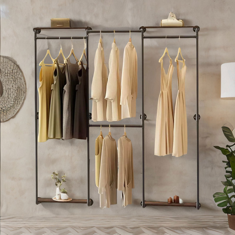 Heavy Duty Wall-Mounted Metal Clothes Rail Open Wardrobe