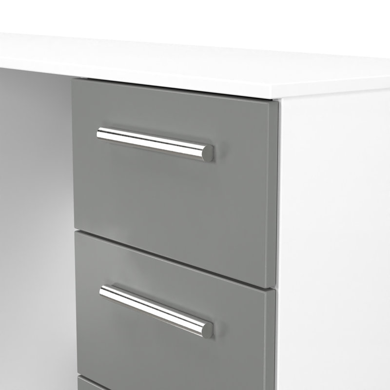Bhaga 6 Drawer Kneehole Desk  (Ready Assembled), Dusk Grey/White