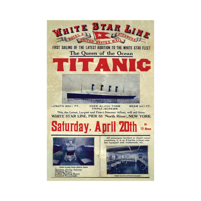 1912 UK Titanic - Print on Canvas, 66.04 cm H x 45.72 cm W, Wrapped Canvas