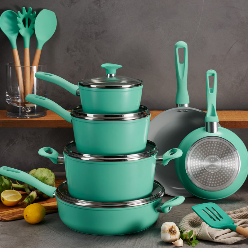 Tramontina 14 Pc Ceramic Induction-Ready Cookware Set, Teal