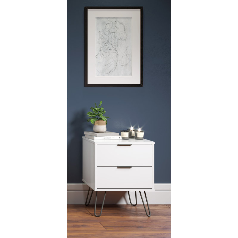 Landyn industrial design 2 Drawers Bedside Table with metal hairpin legs
