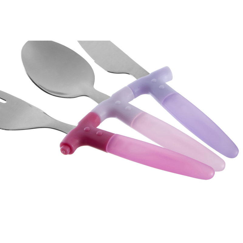 Highfill 3 Piece 18/10 Stainless Steel Steak Cutlery Set, Service for 1, Pink/Purple/Silver