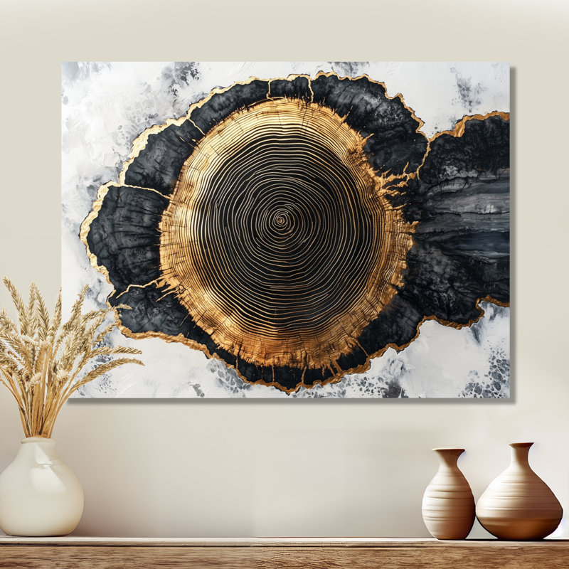 Abstrait glissade en bois sur cristal onyx noir II - reproduction d'art traditionnelle en métal, décoration murale forêt en métal