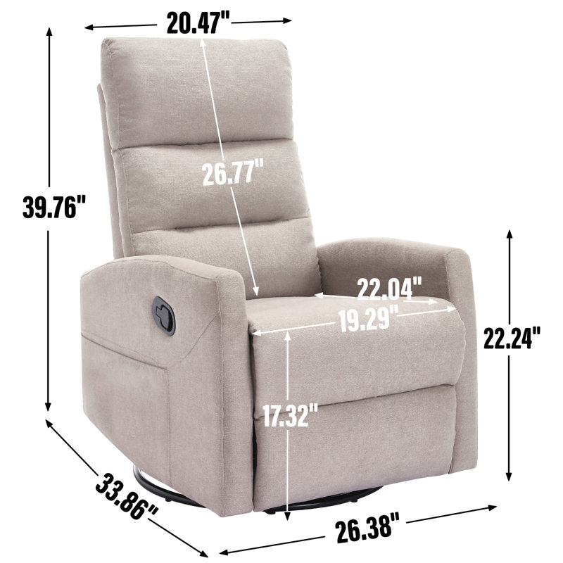 Manual Recliner Chair With Rocker And Swivel In Fabric For Living Room, Beige
