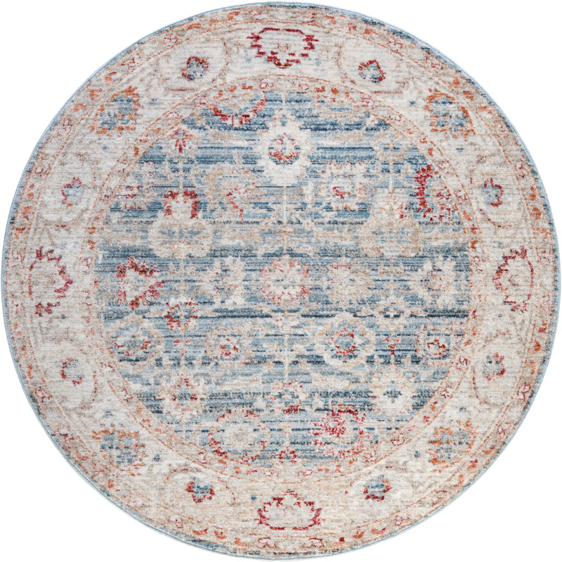 Areonia Traditional Blue Area Rug, Round 5'1"