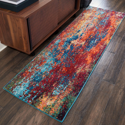 Gerome Blue/Orange/Red Area Rug