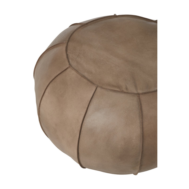 Jeffersonville 58cm Wide Genuine Leather Round Solid Colour Pouf Ottoman, Grey