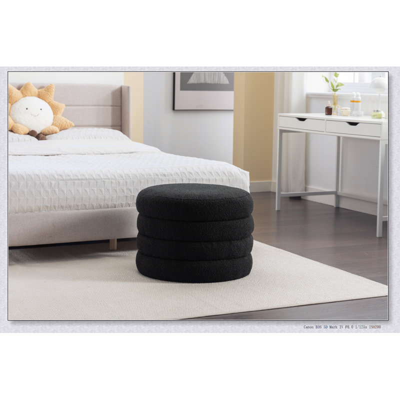 Repose-pieds rond avec rangement en tissu Boucle, Noir