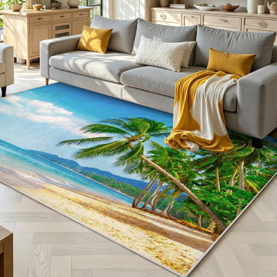 Lavable à la machine transparent, magnifique plage tropicale avec tapis intérieur