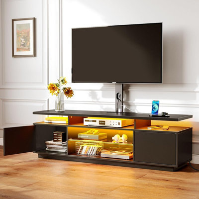 Meuble télé avec support pivotant, prise de courant, rangement et lumières DEL, noir - Meuble télé / bois / moderne
